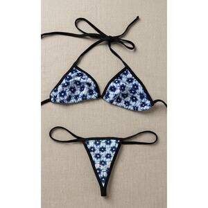 Blue Flower Tie Dye Thong Bikini
